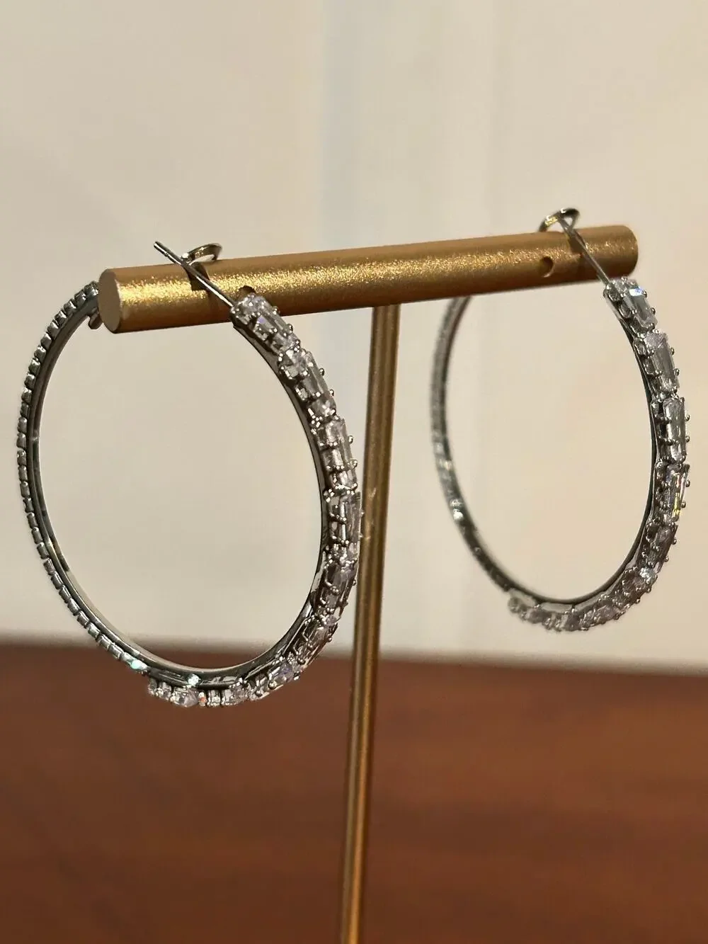 Silver Rhinestone Sparkle Hoop Earrings 1.75 Inch NWOT
